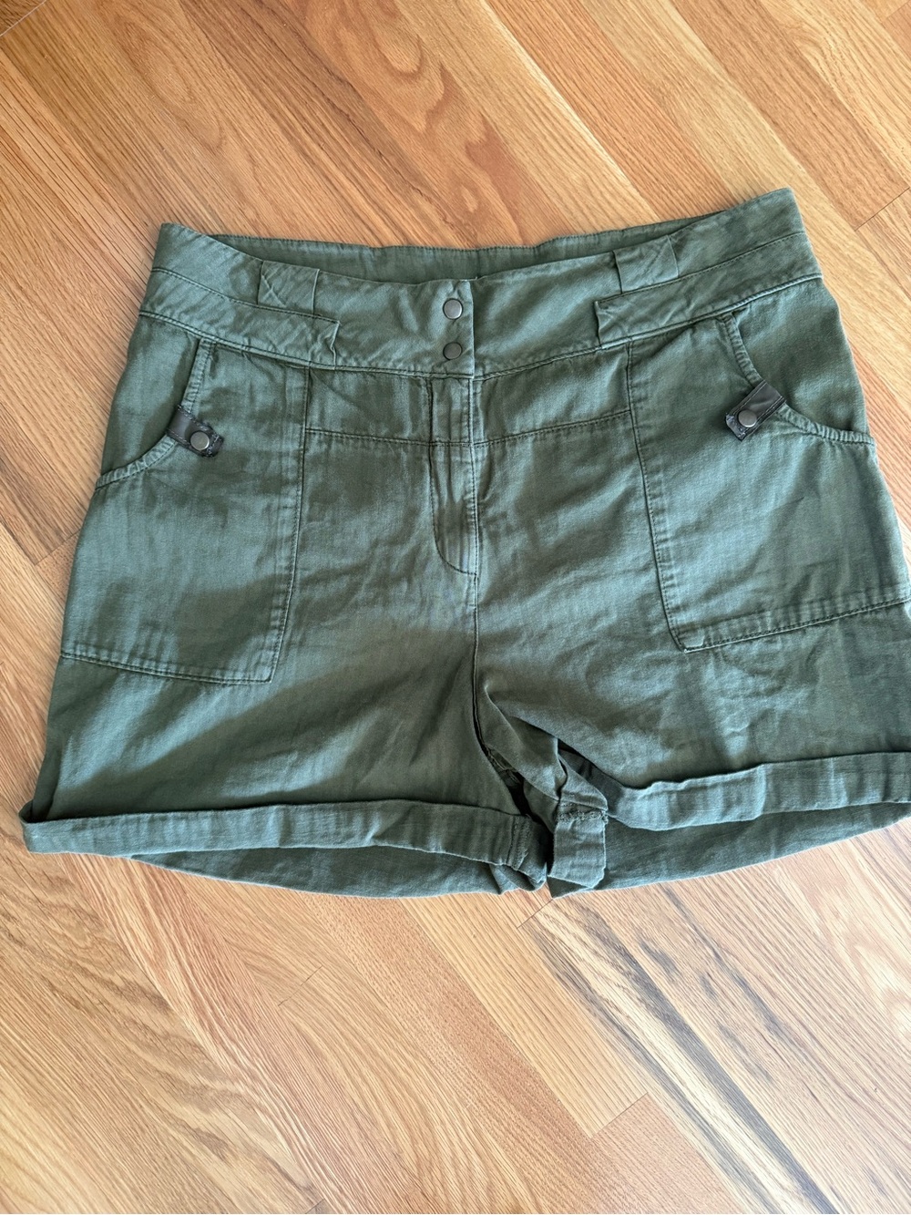 By Anthropologie Olive Green Military Utility Cotton Linen Shorts Sz 32